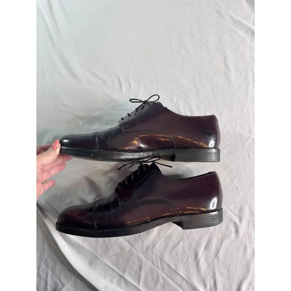 Vintage Cole Haan Mens 11 D Burgundy Leather Cap Toe Oxford Dress Shoes
